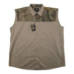 Realtree Sleeveless Button Down Shirt Men’s Camo Yoke Western Workwear NWT